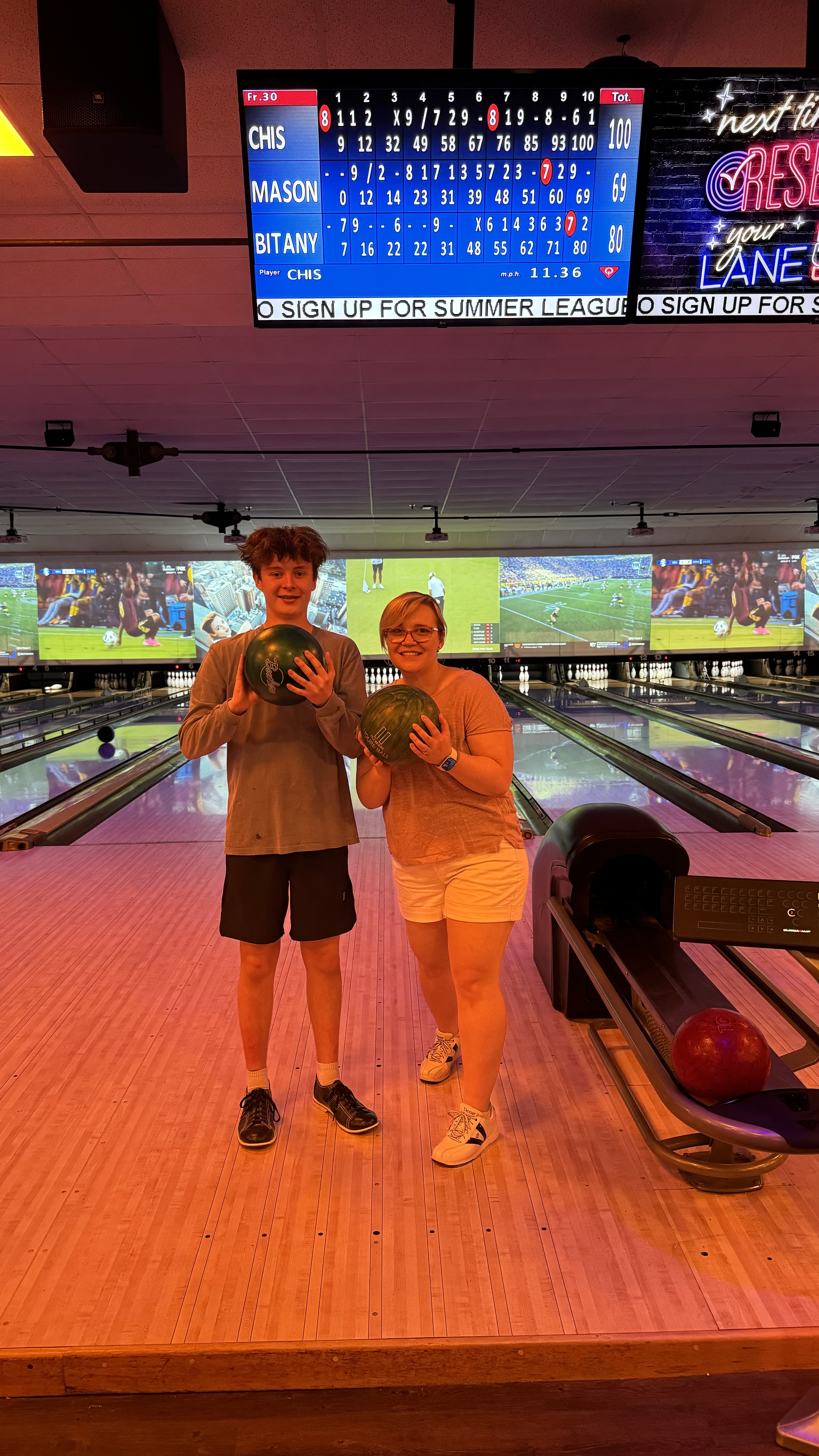 Brittany and her brother bowling 