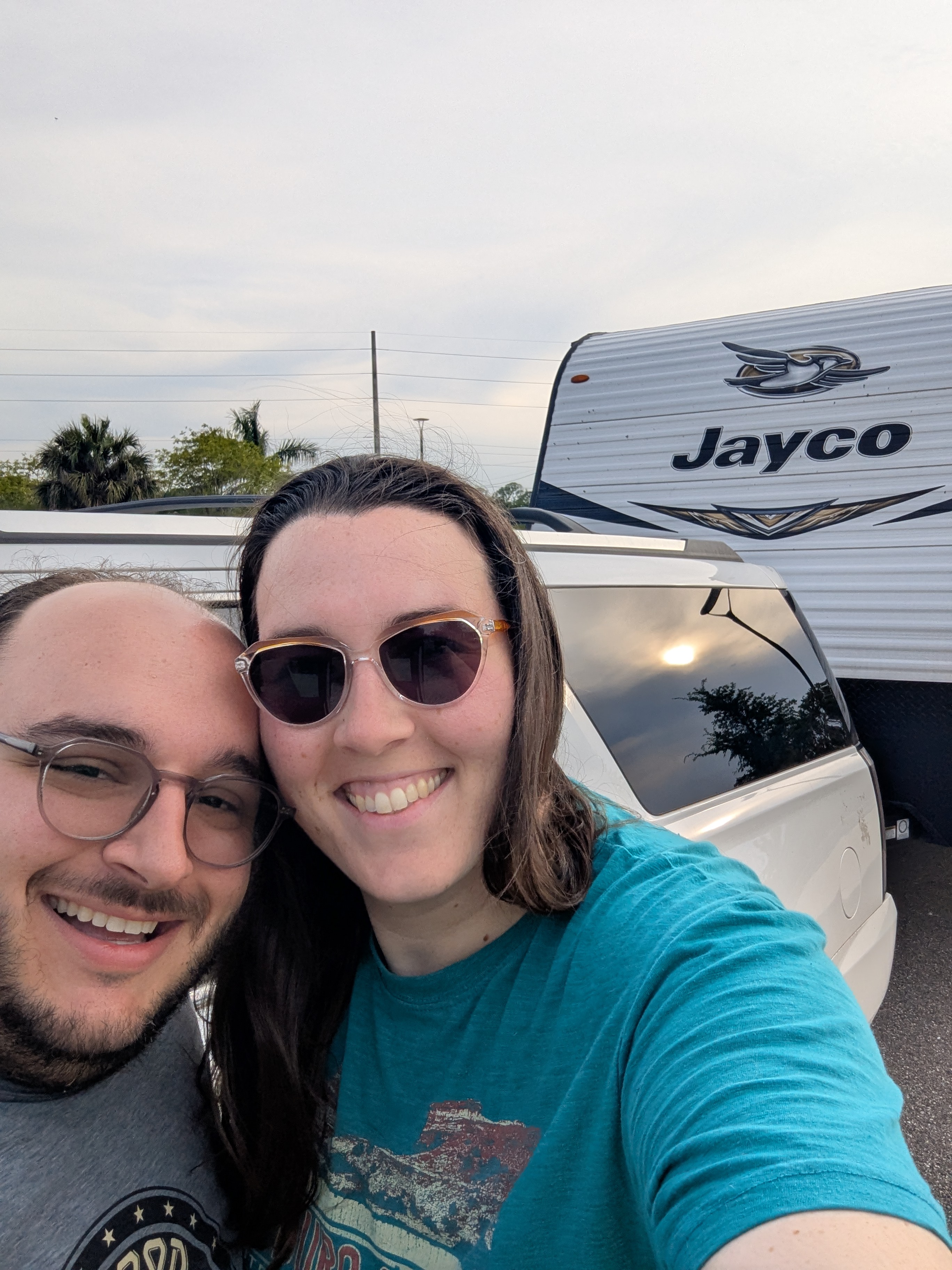 Josh and Kyle in front of their camper, pulling into Florida! 